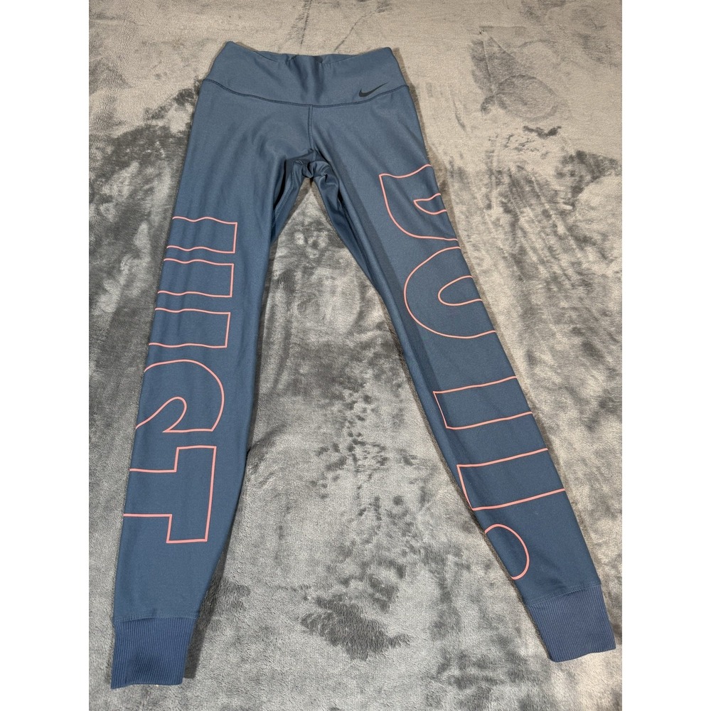Nike Dri-FIT Leggings Womens XS Blue Just Do It Ankle Skinny Stretch Running